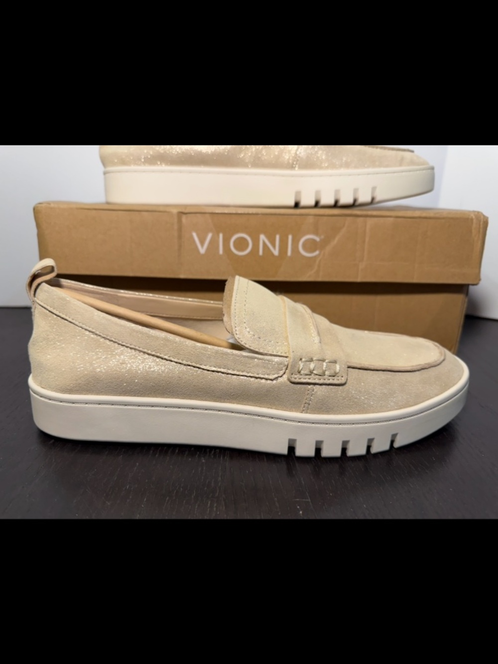 Vionic Chantel Slip-On Suede Leather Penny Loafers Light Gold Womans 9.5M